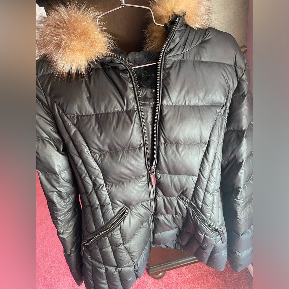 Puffer coat with 100% Rabbit fur hood